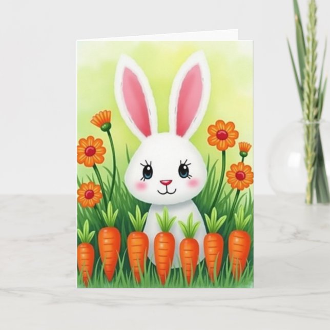 Cute Bunny And Veggies Card (Front)