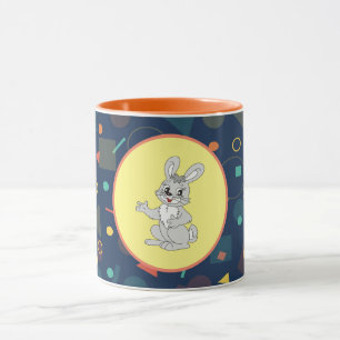 Cute Bunny Art on Colourful Pattern Mug