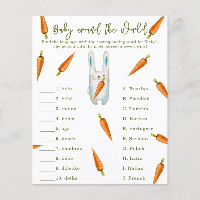 Cute bunny - Baby around the world game (Front)