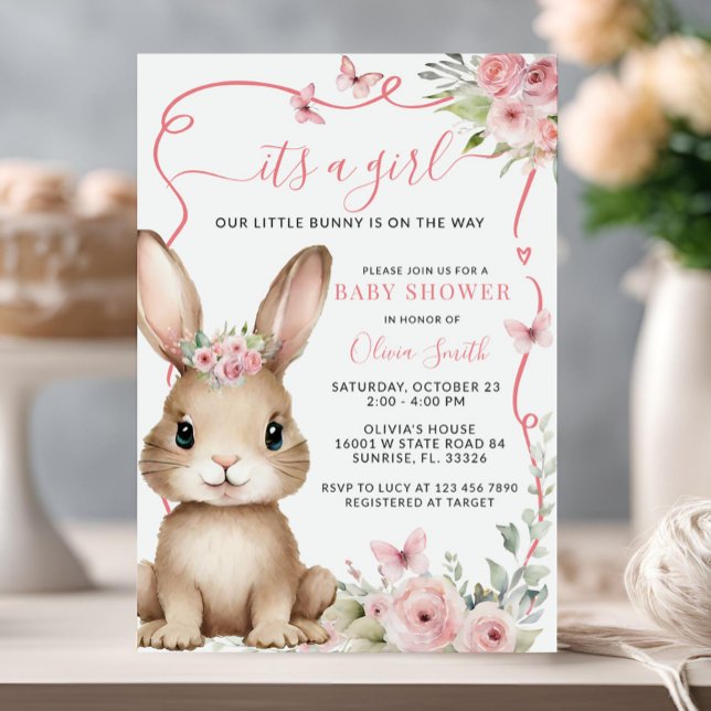 Cute Bunny Baby Shower Girl Invitation (Creator Uploaded)