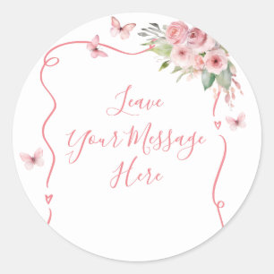 Cute Bunny Baby Shower Girl Leave Your Message Classic Round Sticker