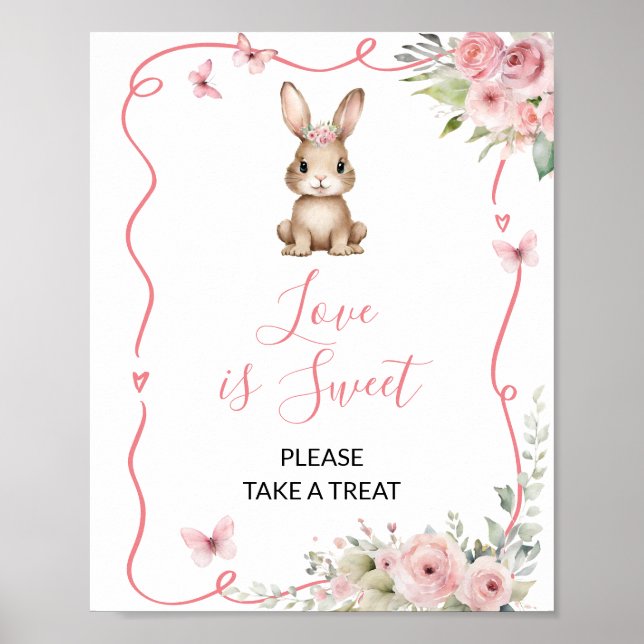Cute Bunny Baby Shower Girl Love is Sweet Poster (Front)