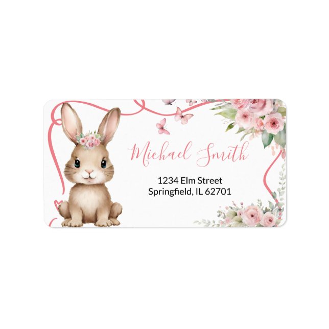 Cute Bunny Baby Shower Girl Pink Floral Address Label (Front)