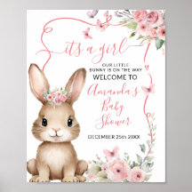 Cute Bunny Baby Shower Girl Pink Floral Welcome