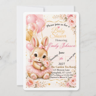 Cute Bunny Baby Shower Invitation | Pink Floral Wa
