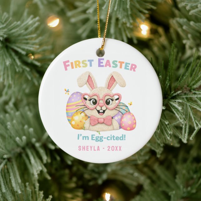 Cute Bunny Baby's First Easter  Ceramic Ornament (Tree)
