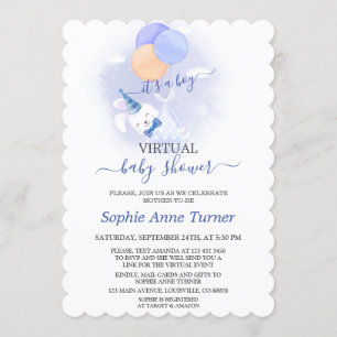 Cute Bunny Balloons Boy Virtual Baby Shower Invitation
