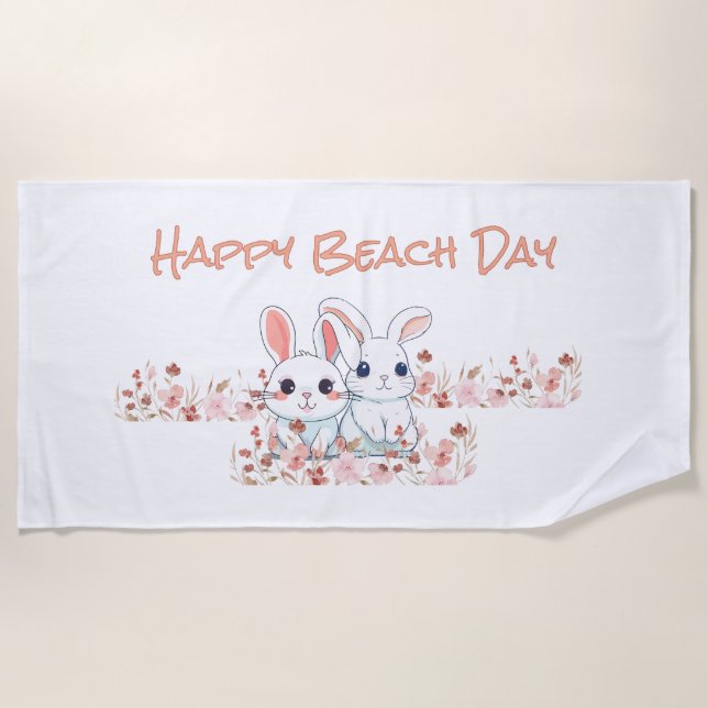 Cute Bunny  Beach Towel (Front)