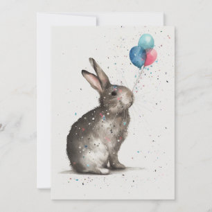 Cute Bunny Birthday Balloons Flat Greeting Card