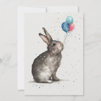 Cute Bunny Birthday Balloons Flat Greeting Card