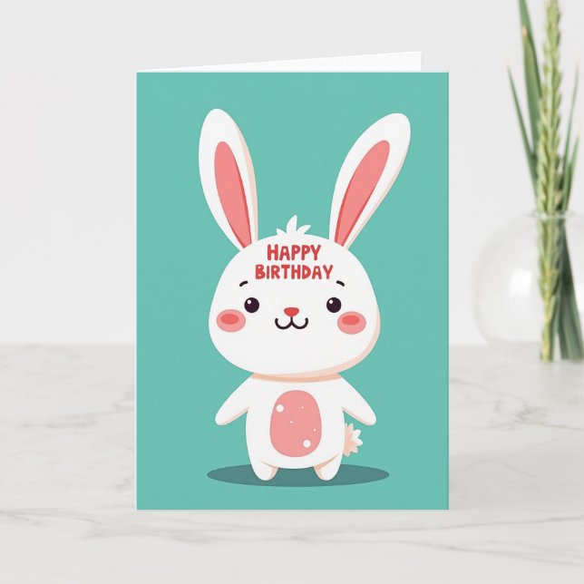 Cute Bunny Birthday Card (Front)