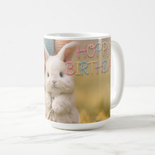 Cute Bunny Birthday Greeting with Balloons Coffee Mug