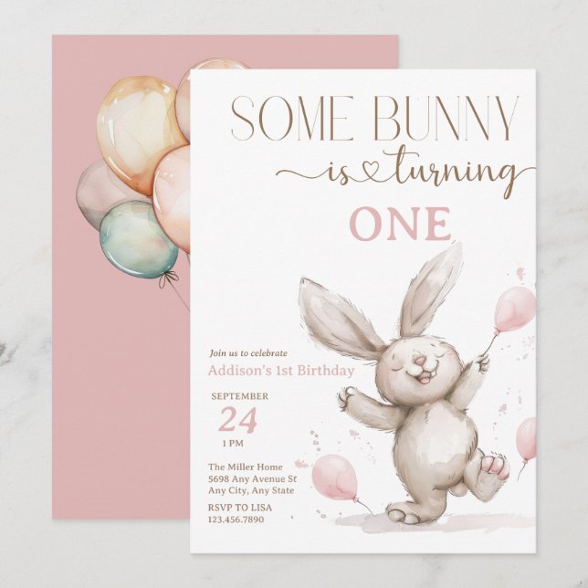 Cute Bunny Birthday Invitation (Front/Back)