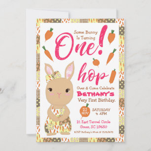 Cute Bunny Birthday Invitation For Girl