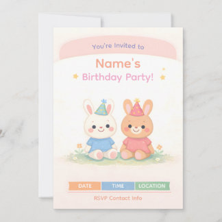 Cute Bunny Birthday Invitation | Pastel Kids Birth