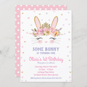 Cute Bunny Birthday Invitations Girls Rabbit