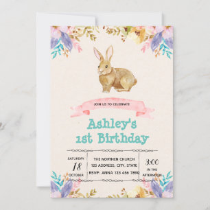 Cute bunny birthday party invitation