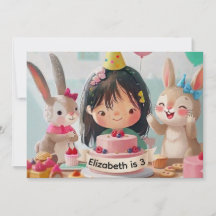 Cute Bunny Birthday Party Invitation for Girls