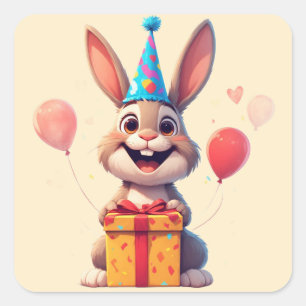 🐰 Cute Bunny Birthday Party With Gift Square Sticker