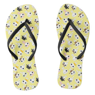 Cute Bunny Bits Emotes Pattern Pastel Yellow Thongs
