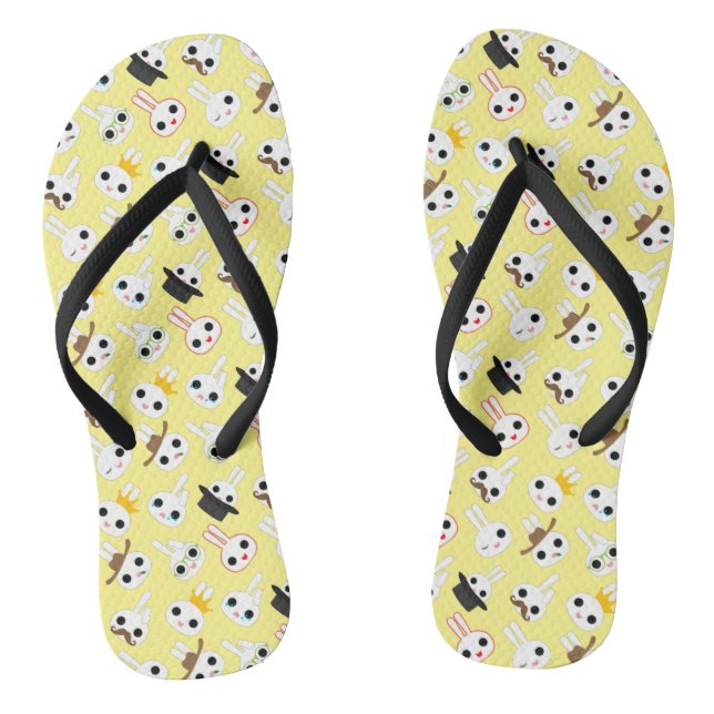 Cute Bunny Bits Emotes Pattern Pastel Yellow Thongs (Footbed)