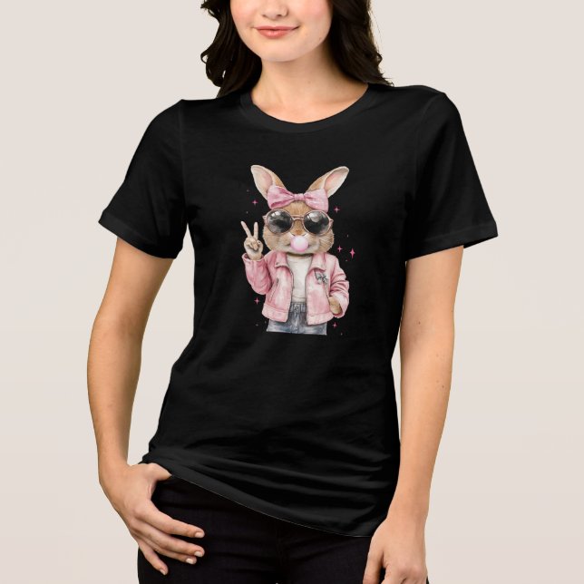 Cute Bunny Blowing Bubble Gum Tri-Blend Shirt (Front)