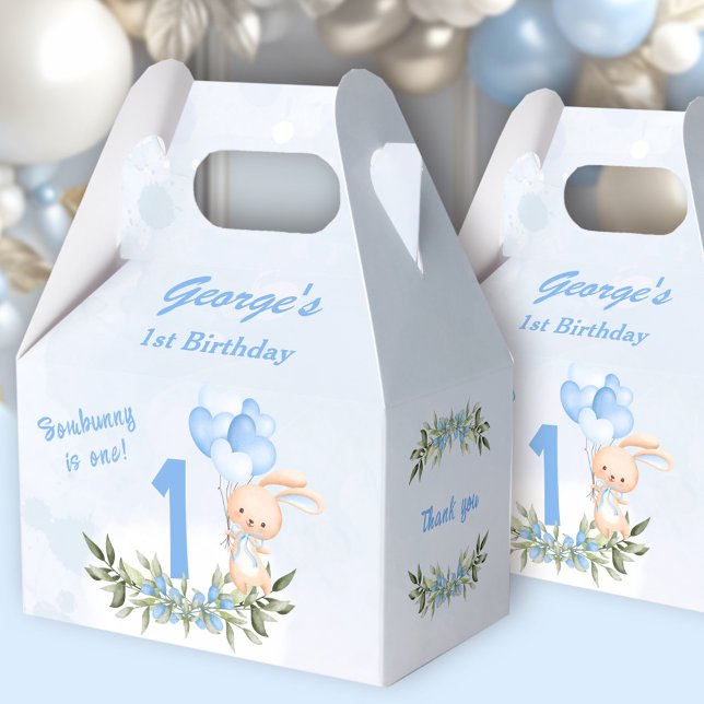Cute Bunny Blue 1st Birthday Boy Spring Favour Box (Cute Bunny Blue 1st Birthday Boy Spring Favor Boxes)