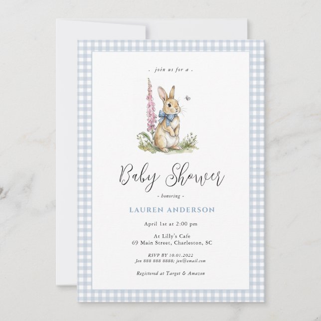 Cute  Bunny Blue Baby Boy Shower  Invitation (Front)