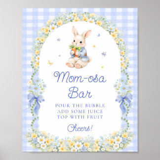 Cute Bunny Blue Baby Shower Mom-osa Bar Poster