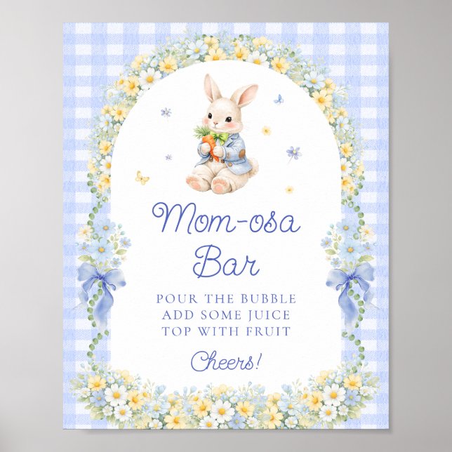Cute Bunny Blue Baby Shower Mom-osa Bar Poster (Front)