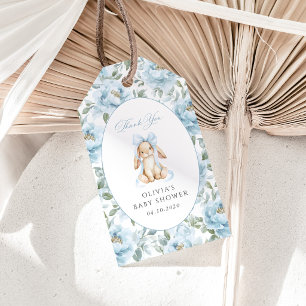 Cute Bunny, Blue Bow, Blue Flowers, Baby Shower Gift Tags
