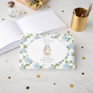Cute Bunny, Blue Bow, Blue Flowers, Baby Shower Guest Book