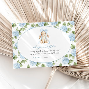 Cute Bunny, Blue Bow, Blue Flowers, Diaper Raffle Enclosure Card