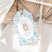 Cute Bunny, Blue Bow, Blue Flowers, First Birthday