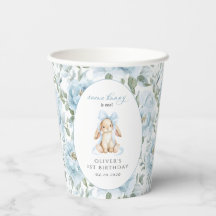 Cute Bunny, Blue Bow, Blue Flowers, First Birthday