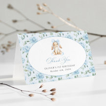 Cute Bunny, Blue Bow, Blue Flowers, First Birthday