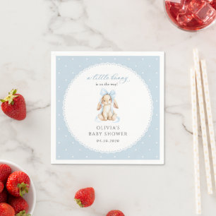 Cute Bunny, Blue Bow, Blue Polka Dots, Baby Shower Napkin
