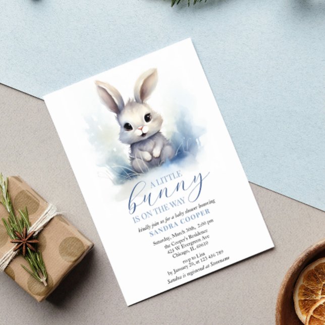 Cute Bunny Blue Winter Custom Baby Shower Invitation (Creator Uploaded)