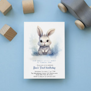 Cute Bunny Blue Winter Custom Birthday Party Invitation