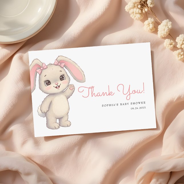 Cute Bunny Blush Pink Girl Baby Shower Thank You Card (Creator Uploaded)