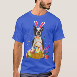 Cute Bunny Boston Terrier Dog Easter Eggs Basket E T-Shirt