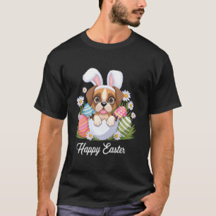 Cute Bunny Boxer Dog Floral Easter Eggs Basket Dog T-Shirt