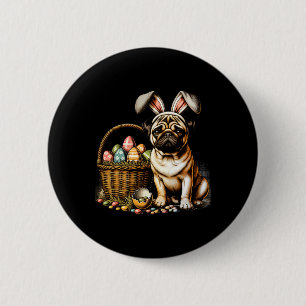 Cute Bunny Boxer Dog Floral Easter Eggs Bysket Dog 6 Cm Round Badge