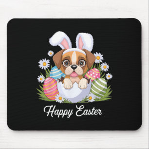 Cute Bunny Boxer Dog Floral Easter Eggs Bysket Dog Mouse Pad