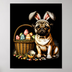 Cute Bunny Boxer Dog Floral Easter Eggs Bysket Dog Poster