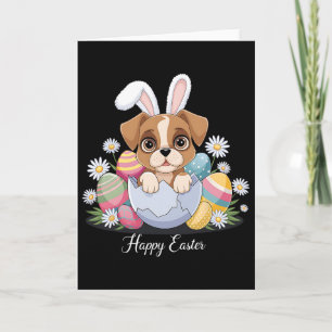 Cute Bunny Boxer Dog Floral Easter Eggs Sket Dog P Card