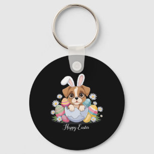 Cute Bunny Boxer Dog Floral Easter Eggs Sket Dog P Key Ring
