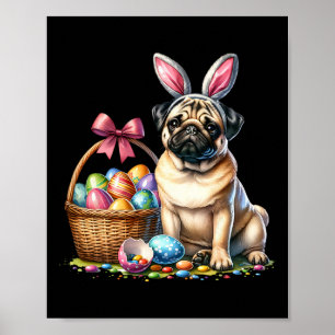 Cute Bunny Boxer Dog Floral Easter Eggs Sket Dog P Poster
