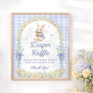 Cute Bunny Boy Baby Shower Diaper Raffle Poster