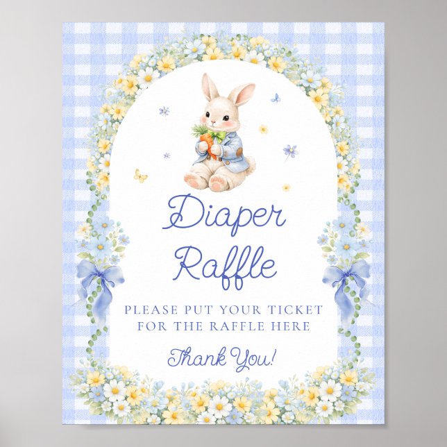 Cute Bunny Boy Baby Shower Diaper Raffle Poster (Front)